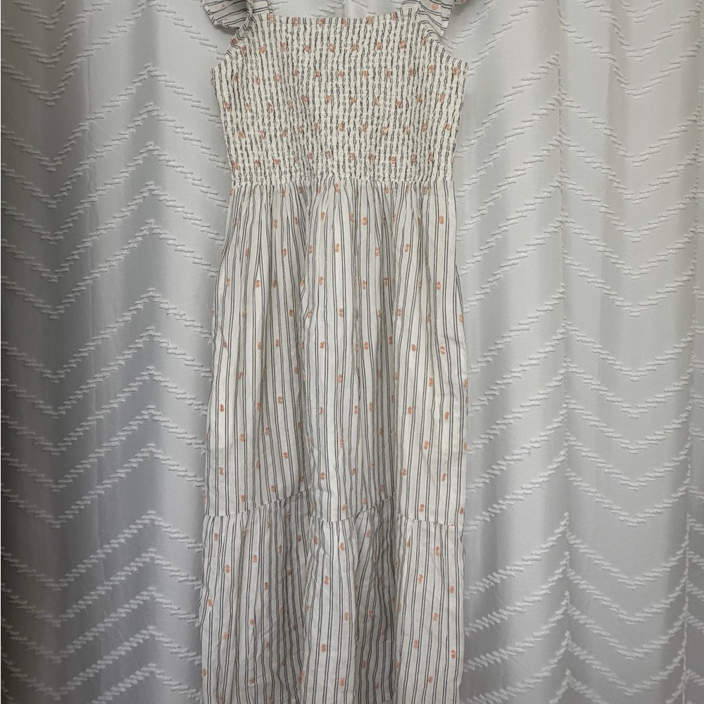 LOFT White and Orange Striped Maxi Dress